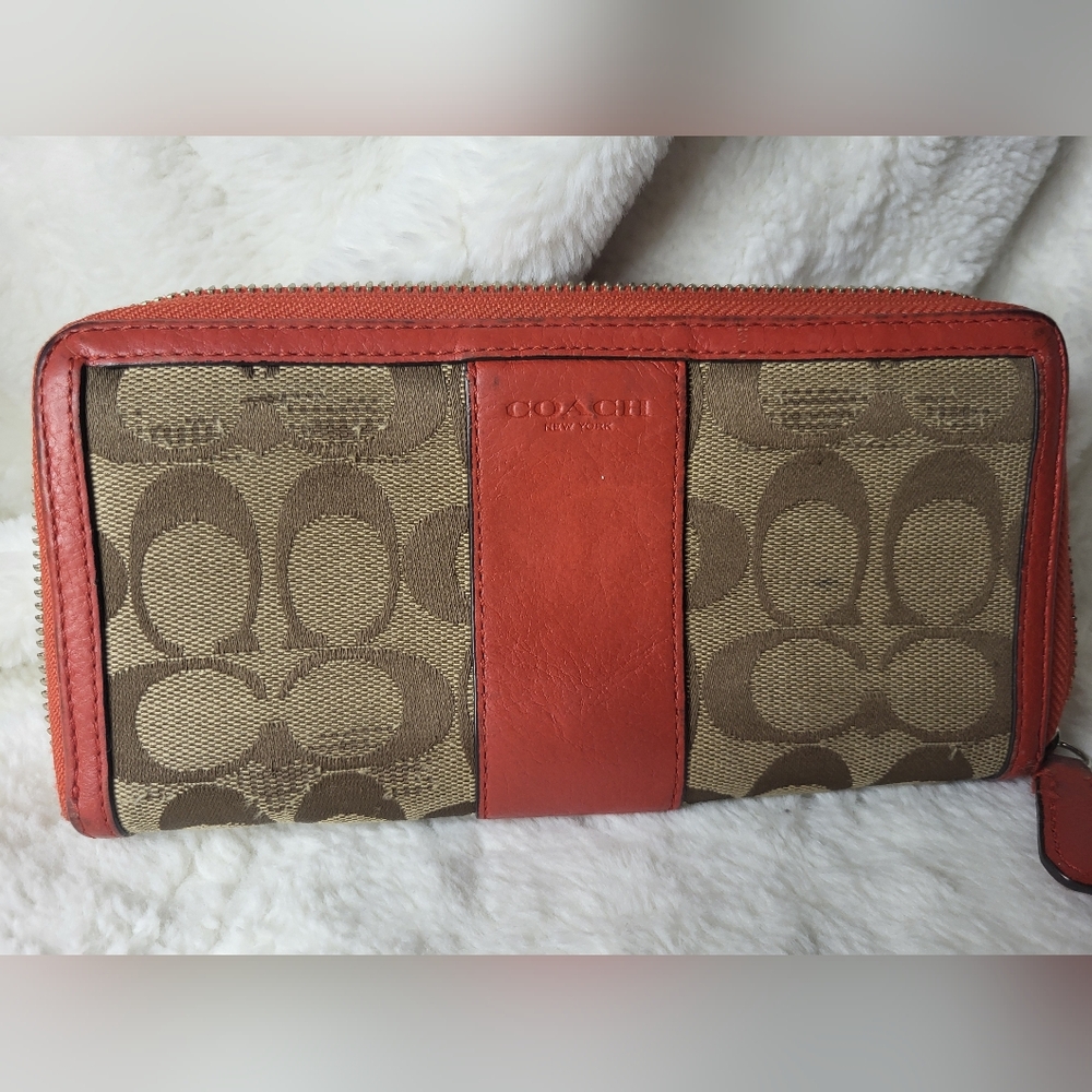 COACH Women's Signature PVC Leather Trim Zip Around Wallet (project)